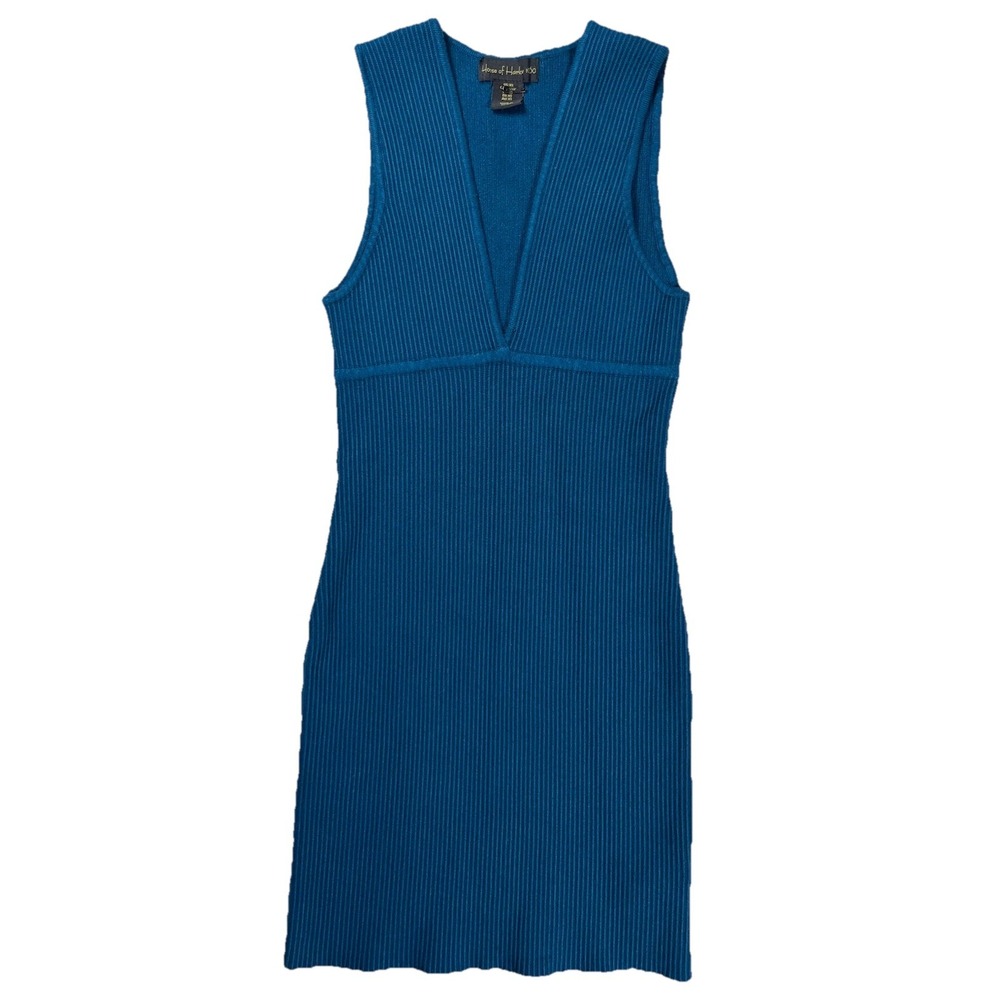 House Of Harlow 1960 Ribbed Mini Dress Women's Sz XS Blue Plunge V-Neck Bodycon